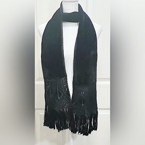 Eyeful Black Velvet Evening Scarf with Woven Ribbon and Edge Tassel